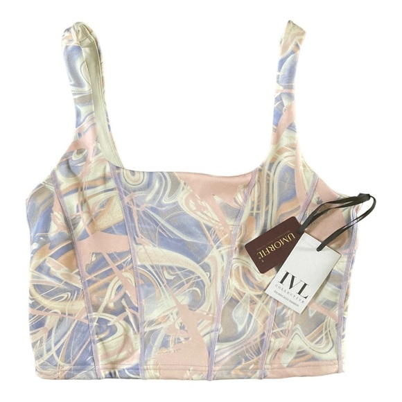 IVL Collective Marble Corset Bra Cami Top in Marble Print Lavender Peach NWT - Picture 2 of 6